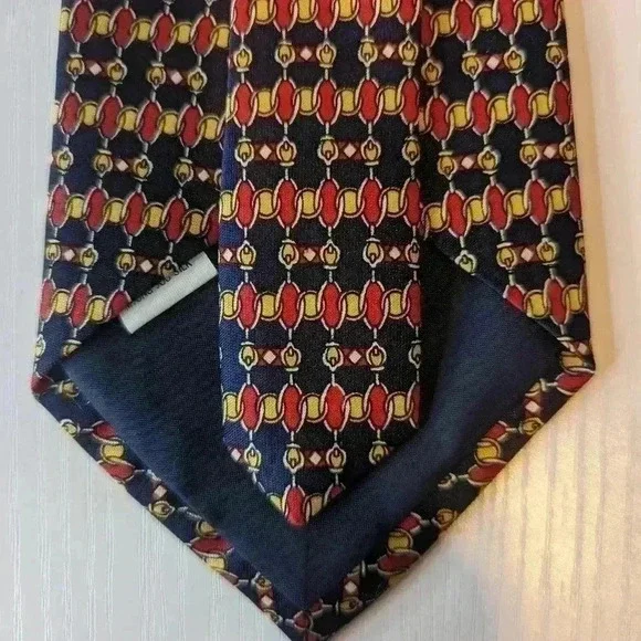 Rene Chagal tie myung joo silk blue/red and yellow Geometric toned tie - Picture 2 of 4